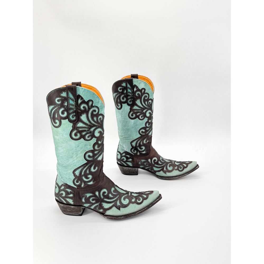 Old Gringo Linda Aqua Distressed Leather Cowboy Boots Snip Toe US 10 B